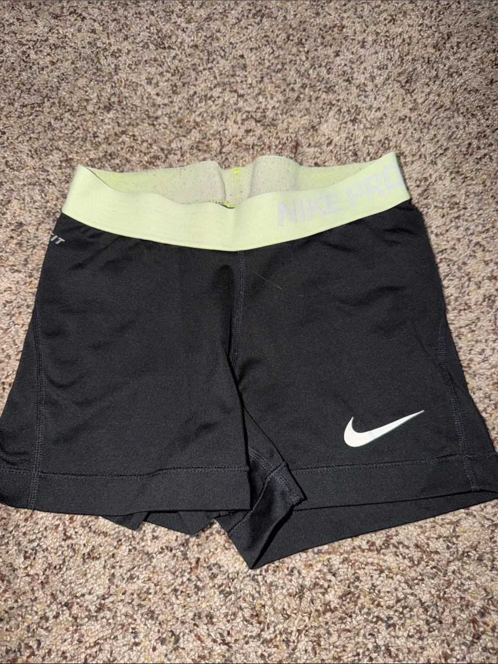 Nike Women's Black Athletic Shorts with Light Yellow Waistband